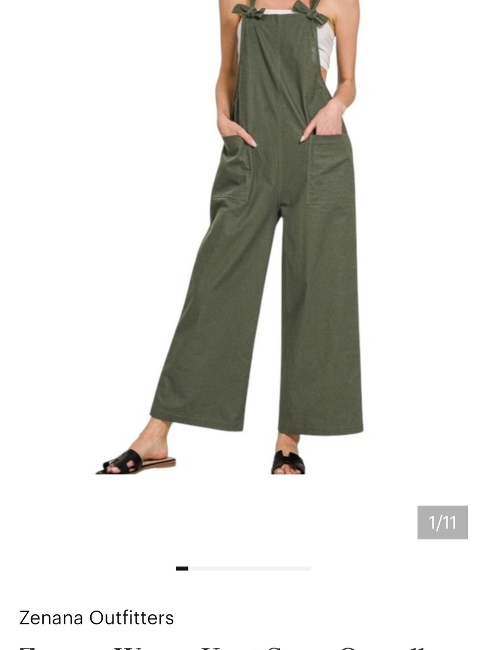 Zenana Outfitters Olive Tie-Shoulder Wide-Leg Jumpsuit